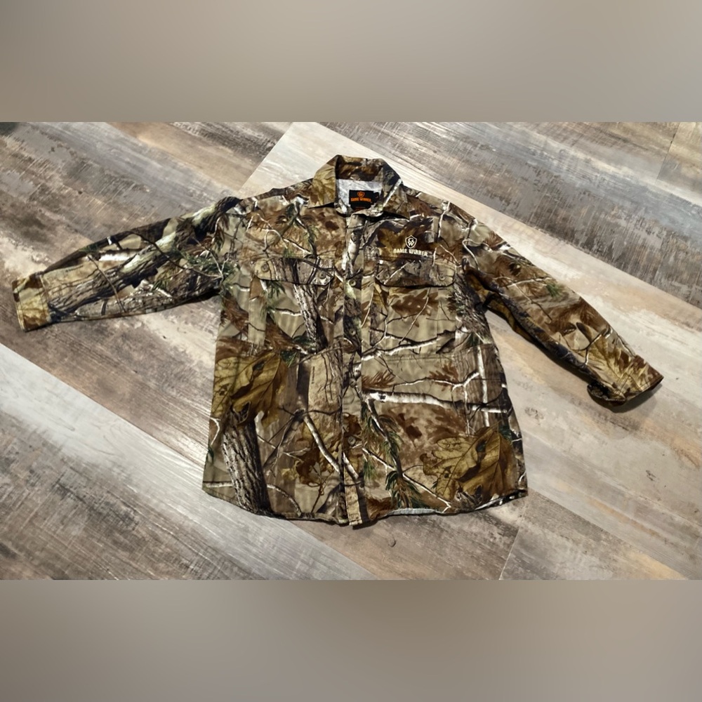 Game Winner youth camo button down shirt- L